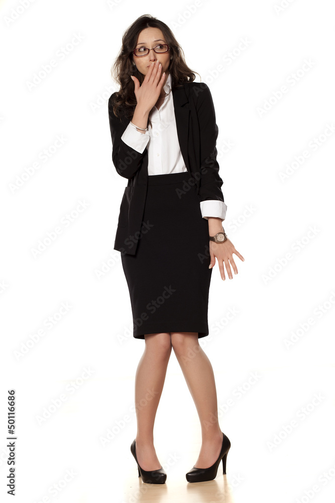 ashamed business woman posing on a white background ashamed business woman posing on a white background