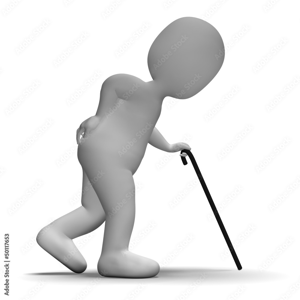 Old Man With Walking Stick Showing Aged 3d Character Old Man With Walking Stick Showing Aged 3d Character