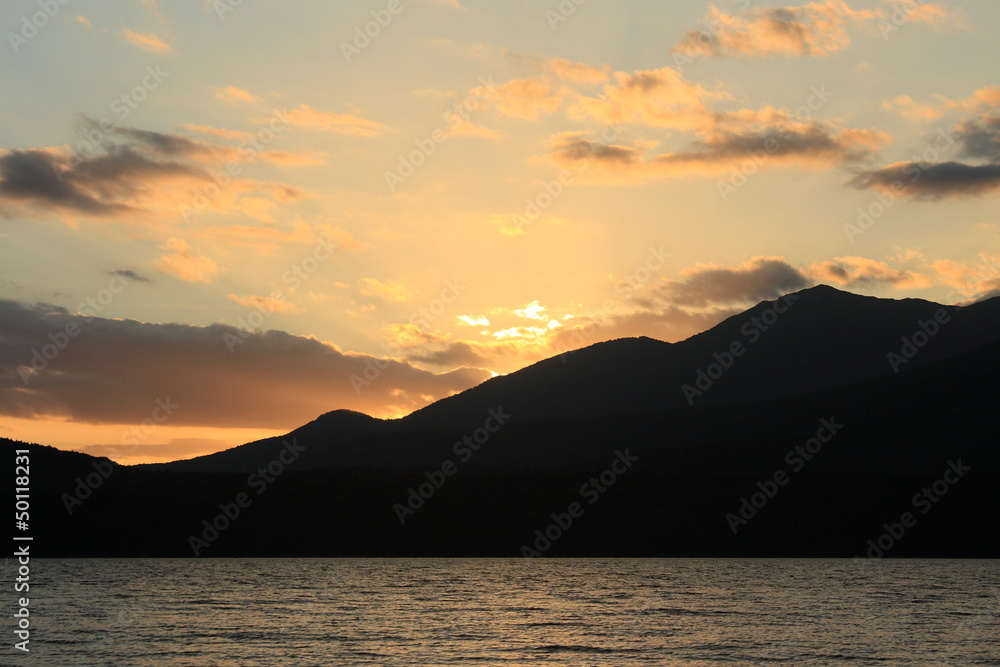 sunset over lake Te Anau
