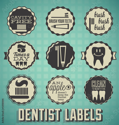 Vector Set: Dentist and Teeth Brushing Labels