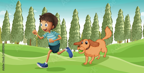 A dog playing with his master