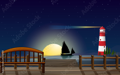 A seaport with a lighthouse