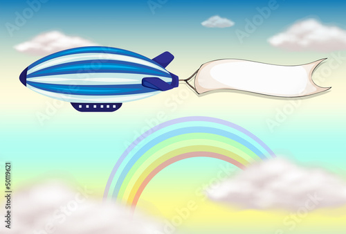 A stripe blimp with an empty banner