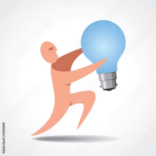 A man holding a light bulb. Its quite large compared to him