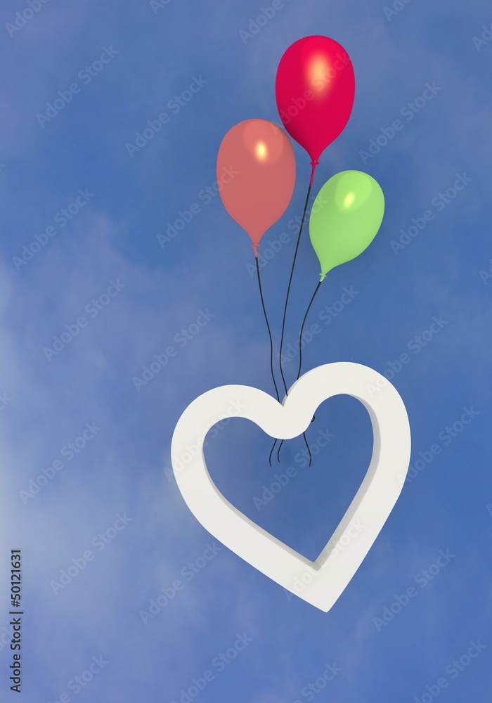Colorful balloons with heart  in the sky