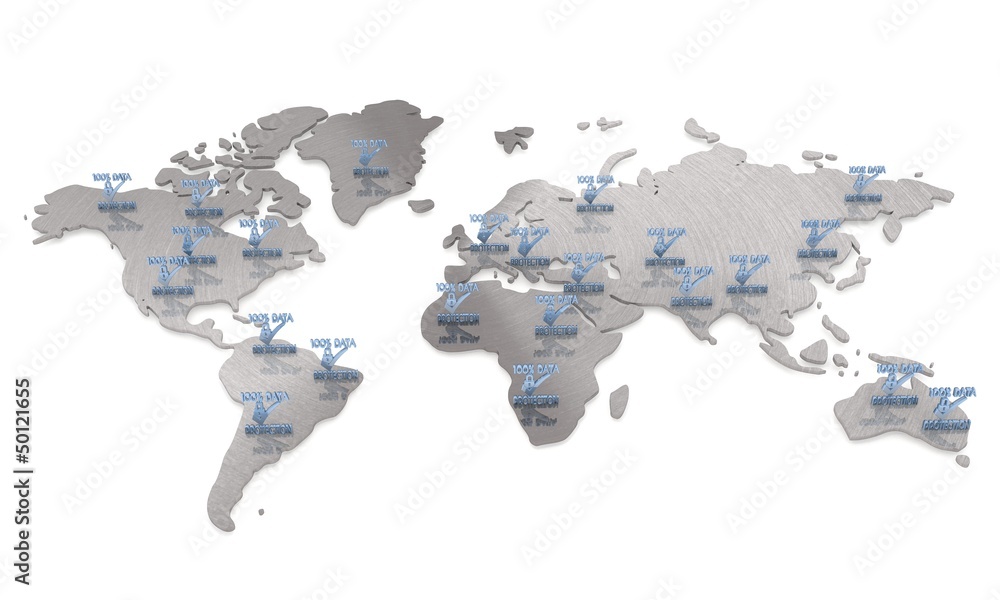 Isolated international digital data protection map Isolated international digital data protection map