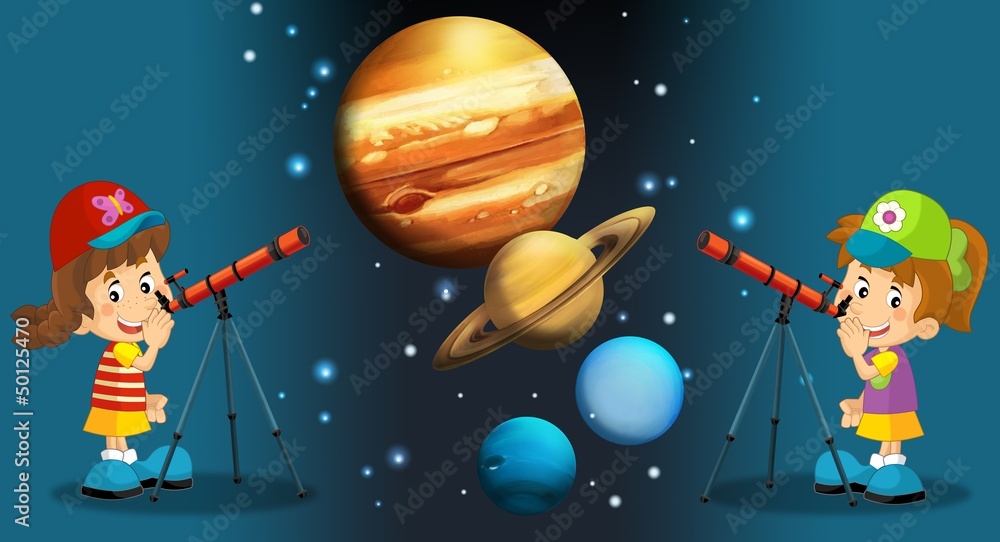 Naklejka premium Układ słoneczny - Droga Mleczna - astronomia dla dzieci