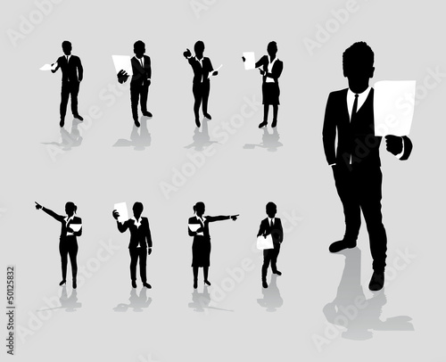 business people set holding up paper signs