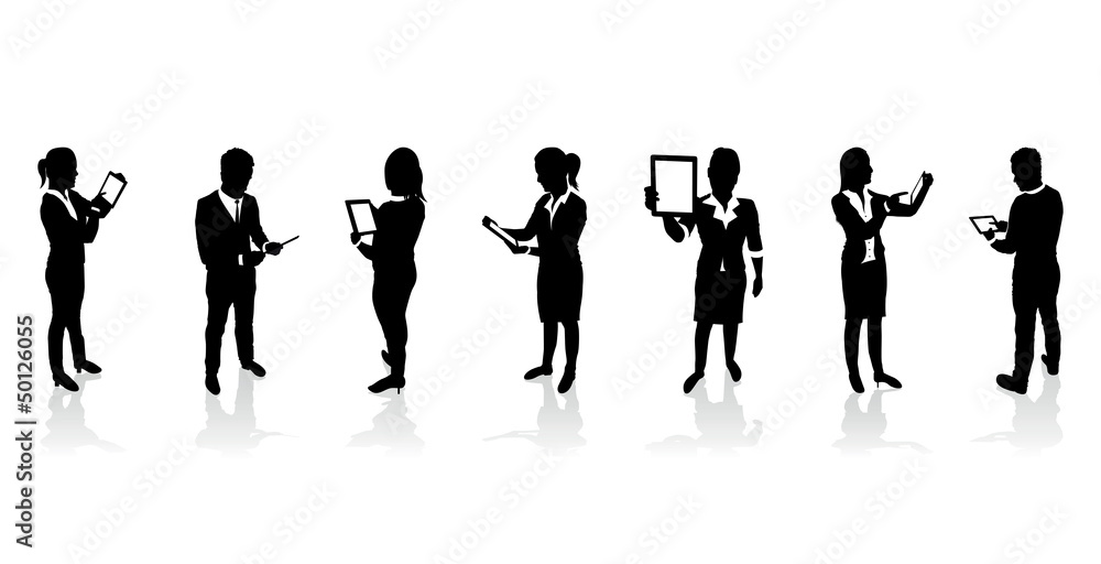 business people holding tablet screens