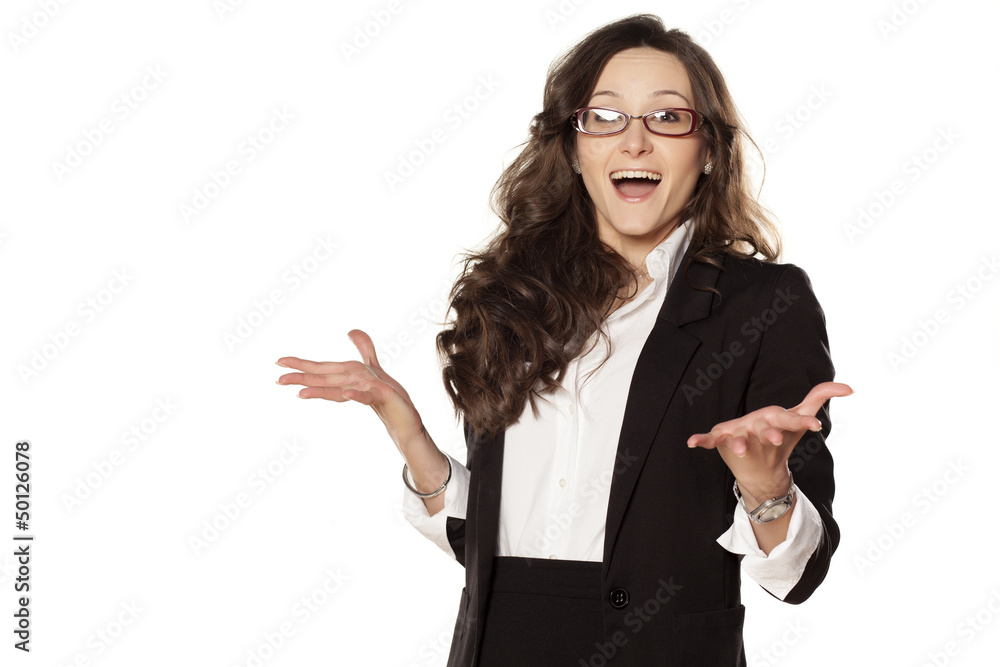 Smiling and surprised girl in glasses on white background Smiling and surprised girl in glasses on white background