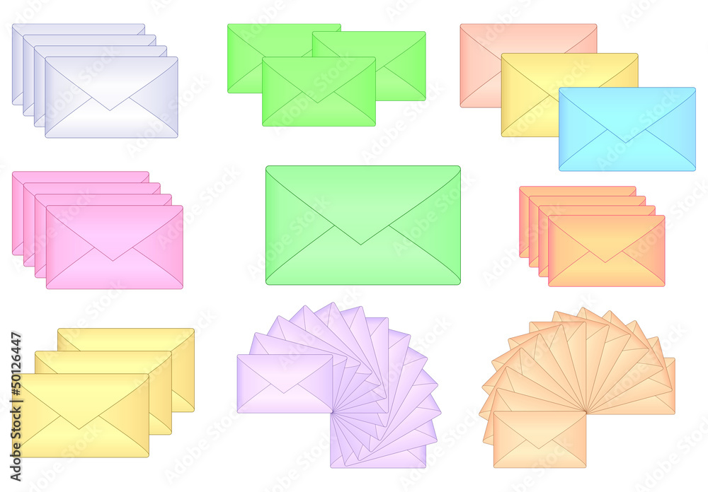 set of color envelopes illustration set of color envelopes illustration