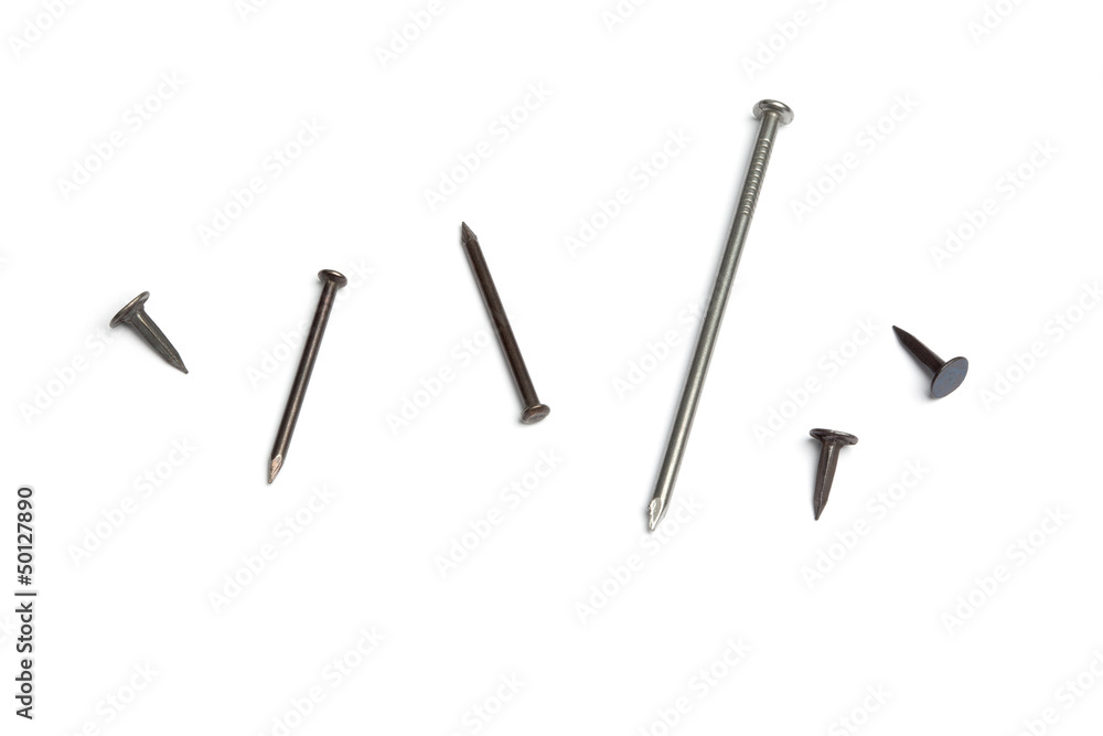 Group of nails in different sizes Group of nails in different sizes