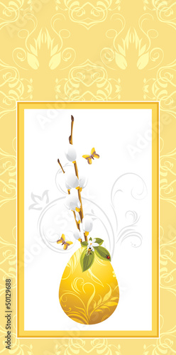 Decorative frame with Easter egg and pussy willow branch