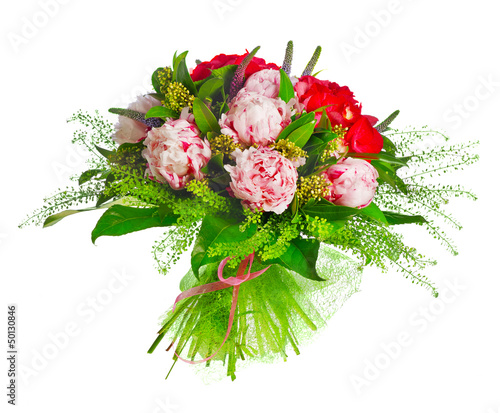 bouquet of paeonia, veronica, eremurus, godetia