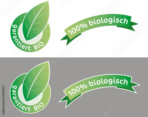 Bio-Logo, Flagge und rund mit Blatt