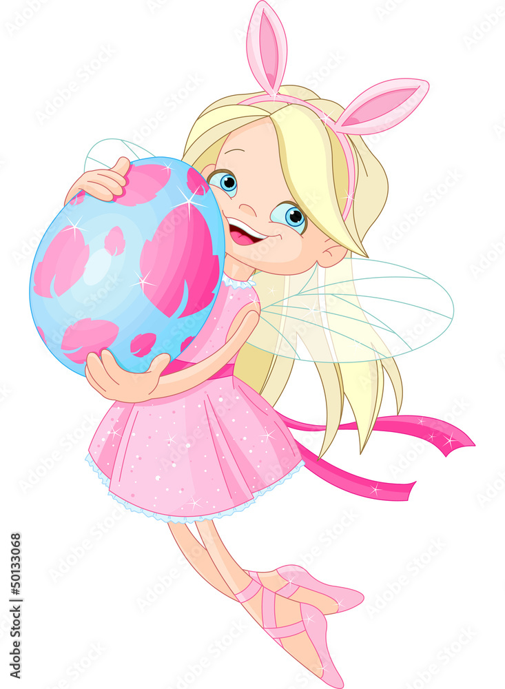 Cute Fairy flying with Easter Egg