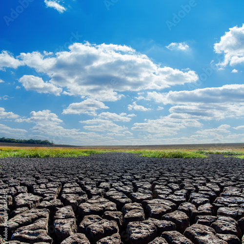 drought earth and blue sky with clouds