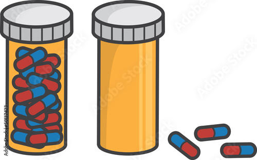Isolated pill bottle full and empty