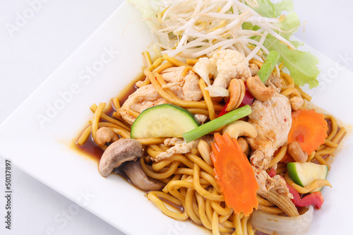 Hokkien noodles stir fried with chili jam and cashew nuts, Thai