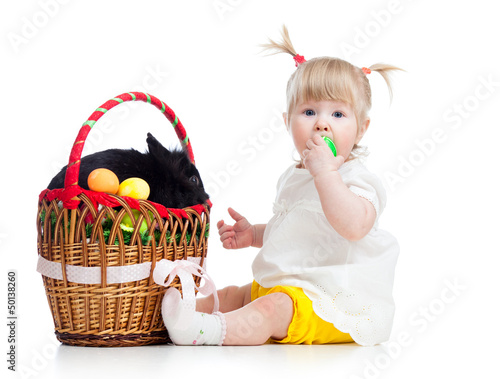 funny baby girl with Easter...