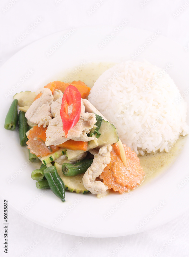 Chicken green curry with rice, Thai food. curry with rice, Thai Chicken green curry with rice, Thai food. curry with rice, Thai