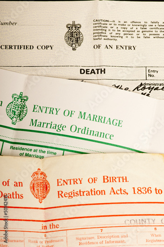 Birth, marriage and death certificates