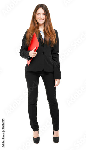 Full length businesswoman isolated on white