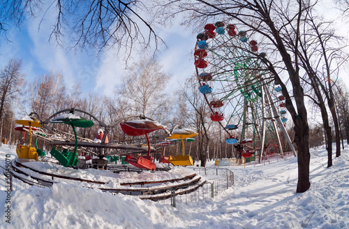 Ferris wheel in winter park in Samara, Russia
