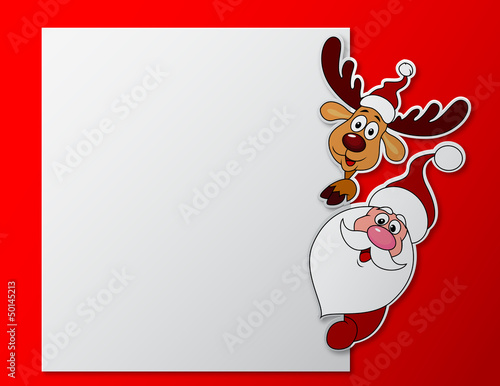 Santa clause and deer with blank sign