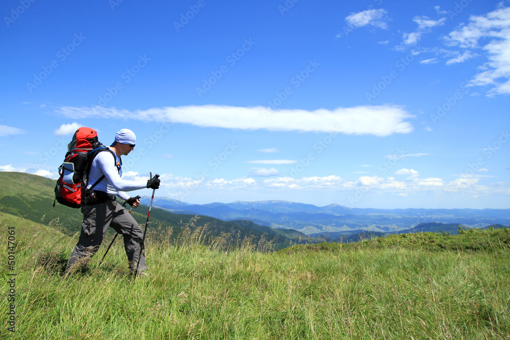 Summer hiking in the mountains.