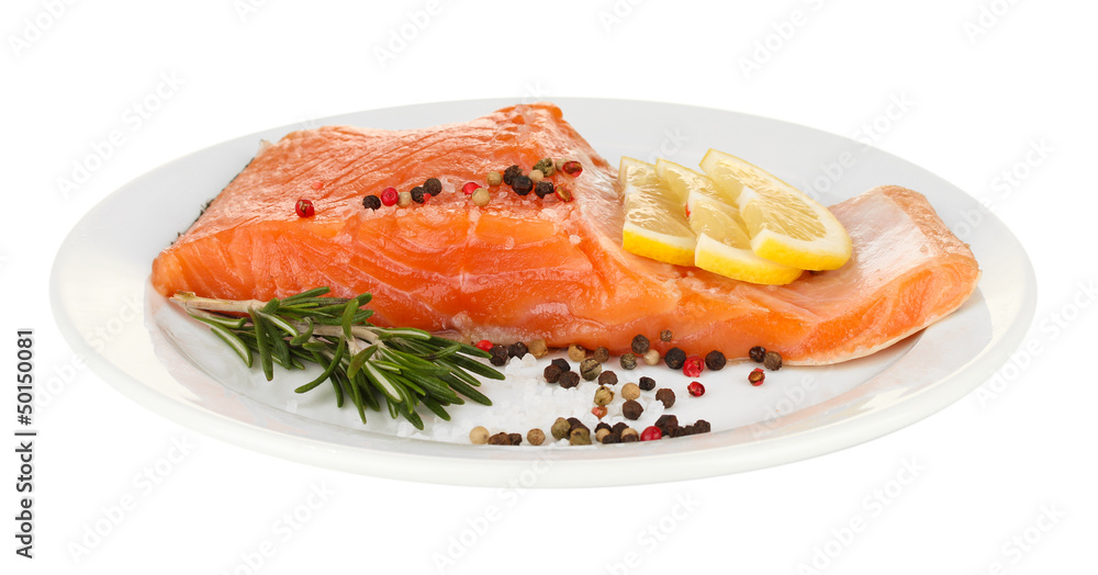 Fresh salmon fillet with herbals and lemon slices Fresh salmon fillet with herbals and lemon slices