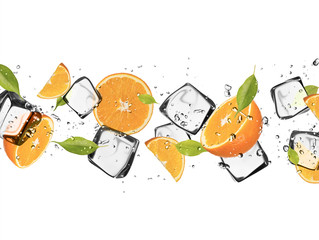 Fototapete Obst im Eis Orangen mit Eiswürfeln, isoliert auf weißem Hintergrund  © Jag_cz