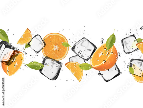  Oranges with ice cubes, isolated on white background #50150012