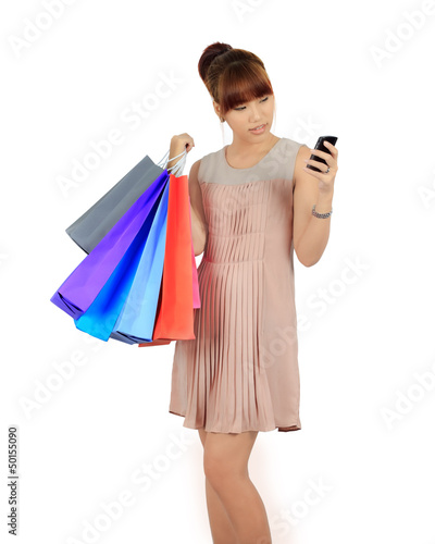 Young Asian Woman With colorful Shopping Bags