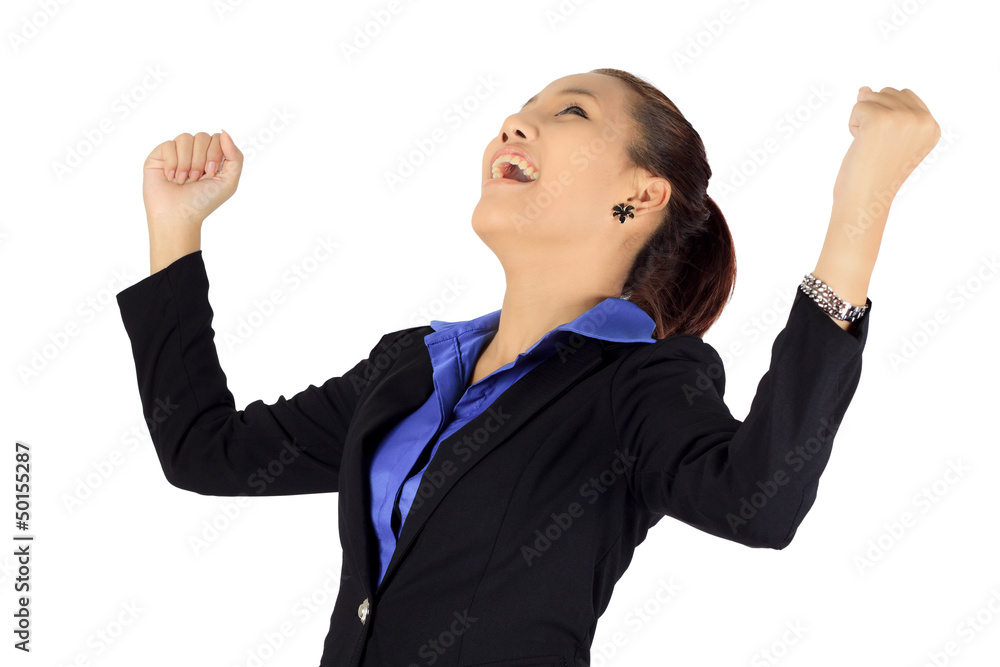 Isolated success young business woman on white Isolated success young business woman on white