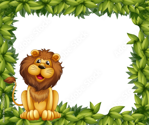 An empty leafy frame with a lion