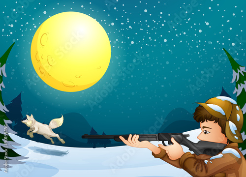 A man hunting an animal