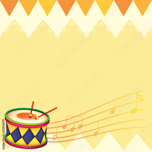 A musical drum with musical notes
