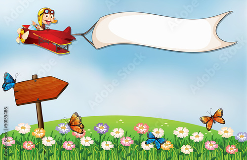 The white banner and the arrowboard