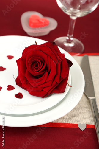 Table setting in honor of Valentine s Day close-up