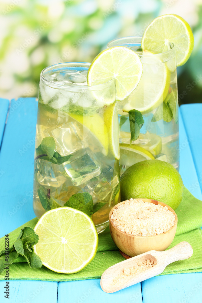 Glasses of cocktail with lime and mint Glasses of cocktail with lime and mint