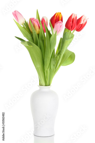 Fototapeta Naklejka Na Ścianę i Meble -  Beautiful tulips in bucket isolated on white