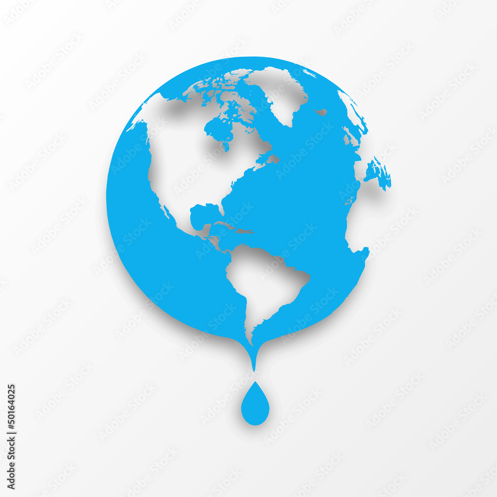 Vector blue earth globe with drop of water. Vector blue earth globe with drop of water.