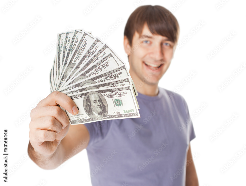 smiling man holding hand up to chin isolated on white backgroun smiling man holding hand up to chin isolated on white backgroun