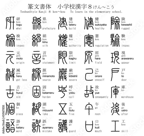 漢字　篆文書体　小学校　８　けん～こう
