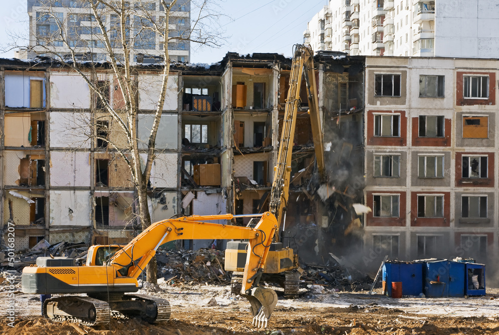 demolition of dilapidated and old apartment building in Moscow demolition of dilapidated and old apartment building in Moscow