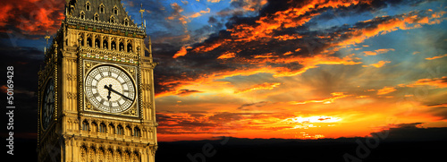 Big Ben at sunset panorama, London