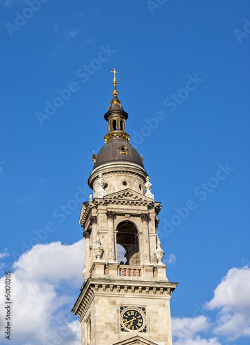 Belfry at blue sky in Budapest, Hungary