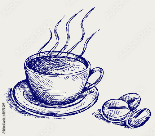 Coffee cup and beans. Doodle style
