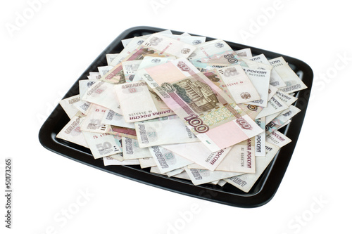 Russian money and black tray photo